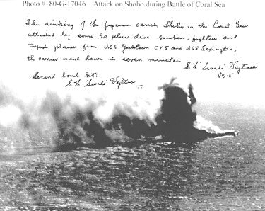 Stanley W. "Swede" Vejtasa Autographed 1942 Battle of Coral Sea Shoho B&W 8x10 Photo- PSA #AD53638-Powers Sports Memorabilia