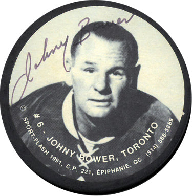 Johnny Bower Autographed 1991 Toronto Maple Leafs Sports-Flash NHL Photo Puck- JSA #RR76694-Powers Sports Memorabilia
