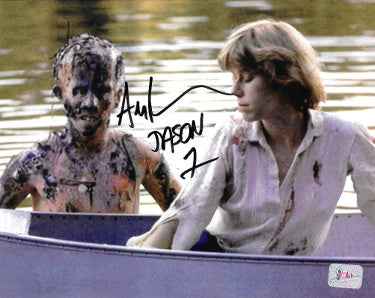 Ari Lehman Autographed Friday the 13th Jason Voorhees 8x10 Photo w/ Jason 1- Lehman Hologram (By boat)-Powers Sports Memorabilia