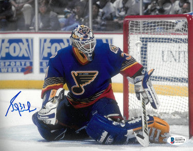 Grant Fuhr Autographed St. Louis Blues 8x10 Photo #31- Beckett Witnessed-Powers Sports Memorabilia