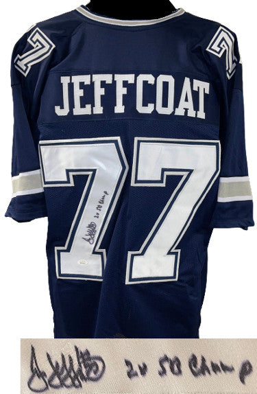 Jim Jeffcoat Autographed Navy Custom Stitched Pro Style Football Jersey #77 2X SB Champ XL- JSA Witnessed - CTBL_029972-Powers Sports Memorabilia