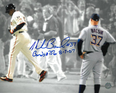 Mike Bacsik Autographed Washington Nationals Spotlight 8x10 Photo Bonds #756 8-7-07- AWM Holo (Broke Hank Aaron Home Run Record)-Powers Sports Memorabilia