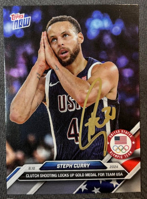 Stephen Curry 2024 Topps Now Night Night Signed Basketball Team USA Olympic Gold Medal Card #27 Beckett Witnessed Auto Cert #2W647881-Powers Sports Memorabilia