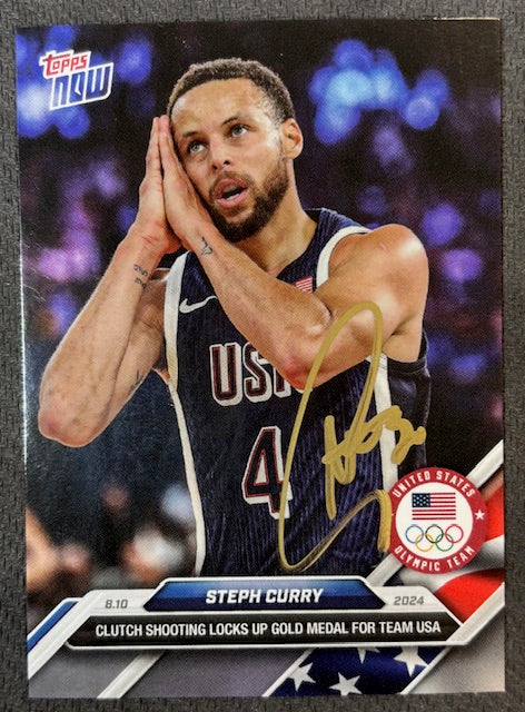 Stephen Curry 2024 Topps Now Night Night Signed Basketball Team USA Olympic Gold Medal Card #27 Beckett Witnessed Auto Cert #2W647882-Powers Sports Memorabilia