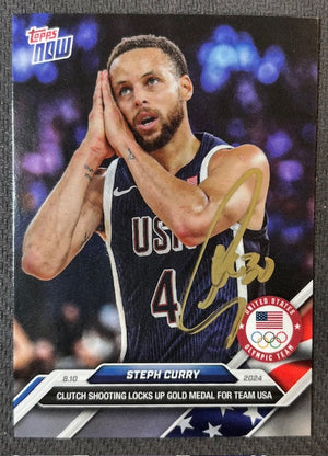 Stephen Curry 2024 Topps Now Night Night Signed Basketball Team USA Olympic Gold Medal Card #27 Beckett Witnessed Auto Cert #2W647887-Powers Sports Memorabilia