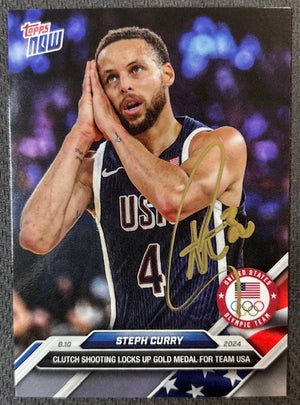 Stephen Curry 2024 Topps Now Night Night Signed Basketball Team USA Olympic Gold Medal Card #27 Beckett Witnessed Auto Cert #2W647888-Powers Sports Memorabilia