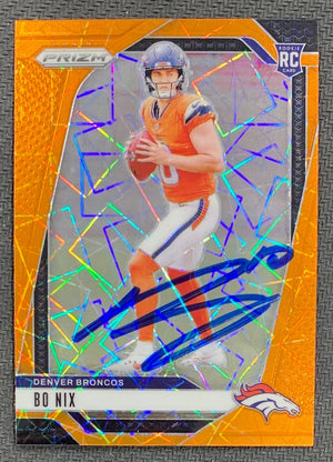 Bo Nix 2024 Panini Prizm Orange Lazer Signed Rookie Card #309 Beckett Auto 23987-Powers Sports Memorabilia