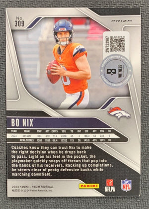 Bo Nix 2024 Panini Prizm Orange Lazer Signed Rookie Card #309 Beckett Auto 23987-Powers Sports Memorabilia