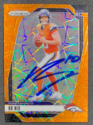 Bo Nix 2024 Panini Prizm Orange Lazer Signed Rookie Card #309 Beckett Auto 23991-Powers Sports Memorabilia