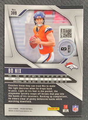 Bo Nix 2024 Panini Prizm Signed Rookie Card #309 Beckett Auto 23996-Powers Sports Memorabilia