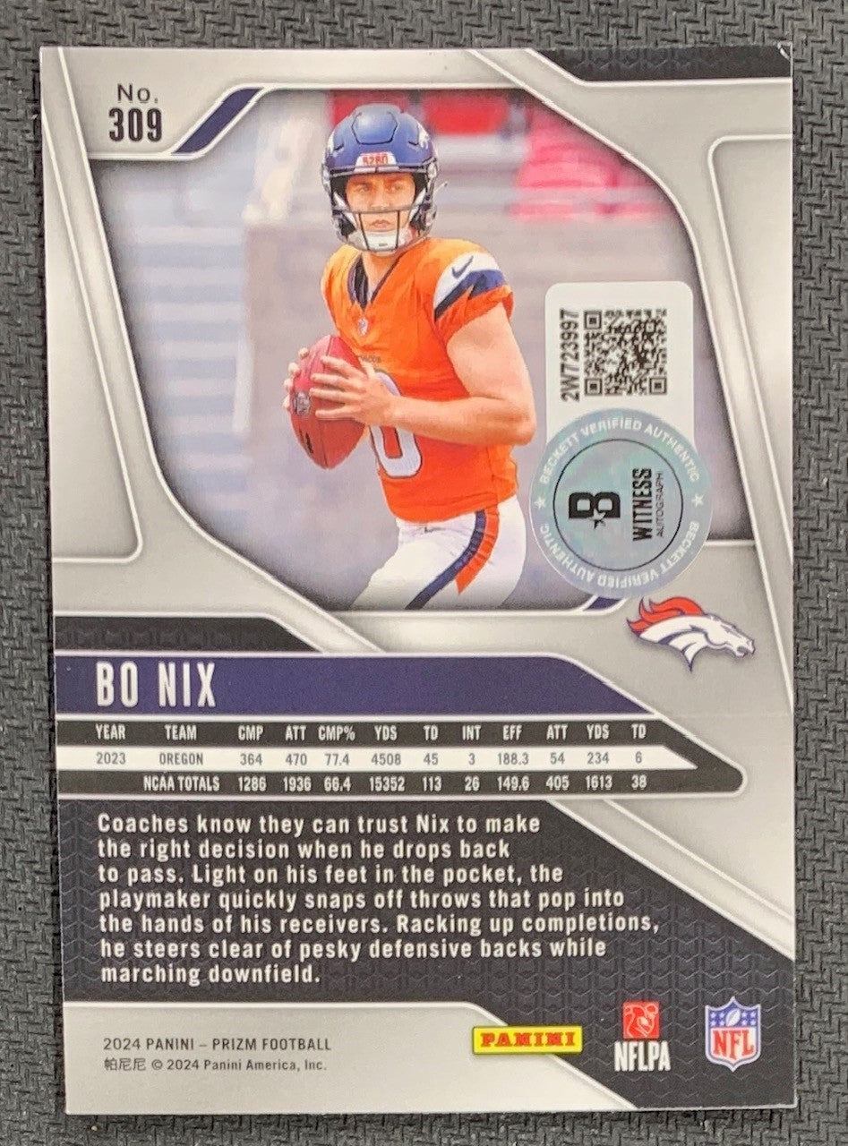 Bo Nix 2024 Panini Prizm Signed Rookie Card #309 Beckett Auto 23997-Powers Sports Memorabilia