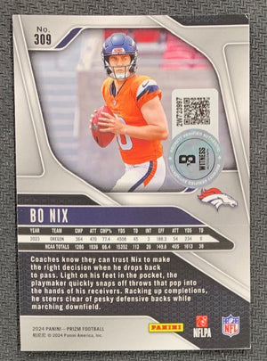 Bo Nix 2024 Panini Prizm Signed Rookie Card #309 Beckett Auto 23997-Powers Sports Memorabilia