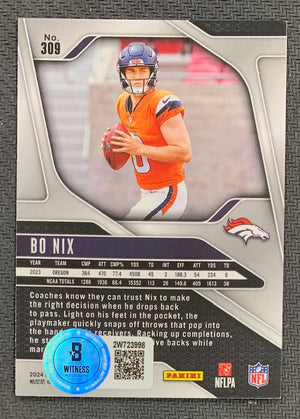 Bo Nix 2024 Panini Prizm Signed Rookie Card #309 Beckett Auto 23998-Powers Sports Memorabilia