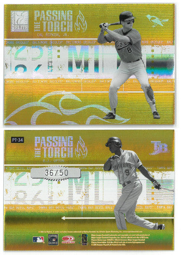 Cal Ripken, Jr & BJ Upton 2005 Donruss Elite Passing the Torch Card #PT-34- LTD 36/50 (Orioles/Rays)-Powers Sports Memorabilia