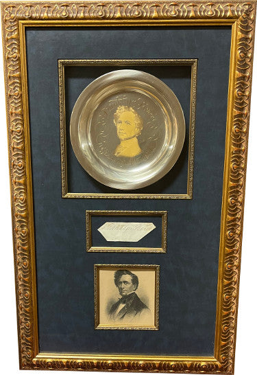 Franklin Pierce POTUS 14th President Vintage Ink cut signature/Engraved Photograph/Sterling Silver Plate Gold –11x27 Shadow Box - Collectible-Powers Sports Memorabilia