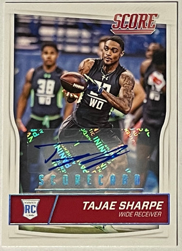 Tajae Sharpe Autographed 2016 Panini Score Scorecard Rookie Card (RC) #375 (Tennessee Titans)-Powers Sports Memorabilia