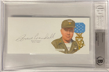 Bruce Crandall Autographed 6.5?ǥx3?ǥ cut signature w/ Image?ÇôBAS/Beckett Encapsulated (Vietnam War/UH-1/Medal of Honor/Ia Drang) - CTBL_030440-Powers Sports Memorabilia