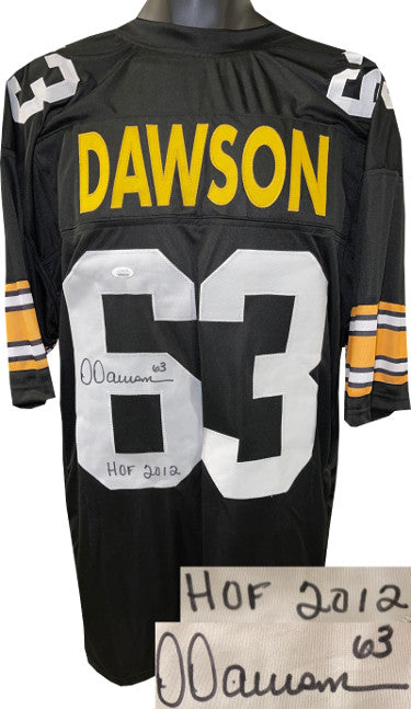 Dermontti Dawson Autographed Pittsburgh Black TB Custom Stitched Pro Style Football Jersey #63 HOF 2012- JSA Witnessed #WPP936155-Powers Sports Memorabilia