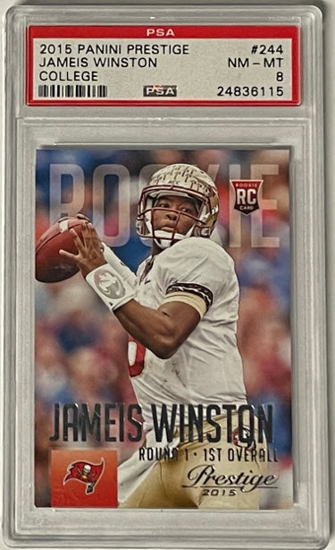Jameis Winston 2015 Panini Prestige College Rookie RC Card #244- PSA Graded NM-MT 8 (Florida State /Bucs/New Orleans Saints)-Powers Sports Memorabilia
