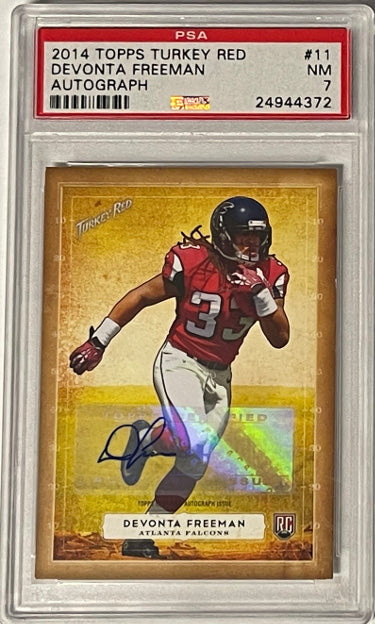 Devonta Freeman Autographed 2014 Topps Turkey Red Card #11- PSA Graded NM 7 (Atlanta Falcons)-Powers Sports Memorabilia