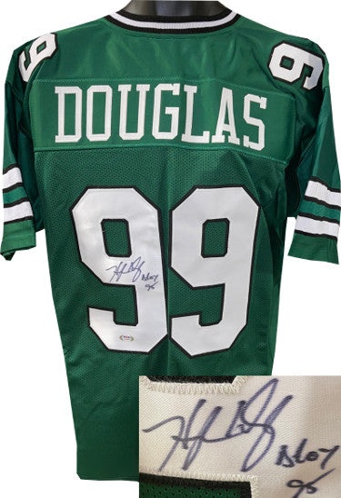Hugh Douglas Autographed New York Green TB Custom Stitched Pro Style Football Jersey DROY 95 XL- PSA Hologram-Powers Sports Memorabilia