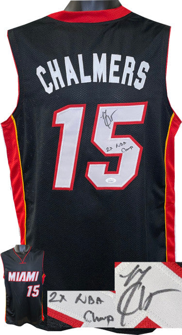 Mario Chalmers Autographed Miami Black Custom Stitched Pro Style Basketball Jersey 2X NBA Champ- JSA Witnessed #WIT319838-Powers Sports Memorabilia