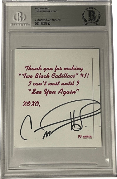 Carrie Underwood Autographed Two Black Cadillacs #1 BAS/Beckett Encapsulated Promo Card-Powers Sports Memorabilia