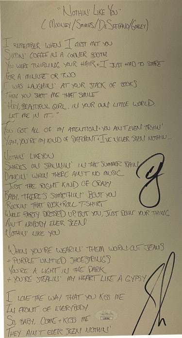 Dan + Shay Duo Autographed 2015 ?ǣNothin?ÇÖ Like You?ǥ 8x15 Music Song Lyrics?ÇôJSA #LL60561 (Where It All Began Album/Photo)-Powers Sports Memorabilia