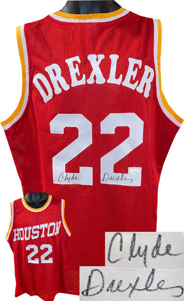 Clyde Drexler Autographed Houston Red TB Custom Stitched Pro Style Basketball Jersey- JSA Witnessed-Powers Sports Memorabilia
