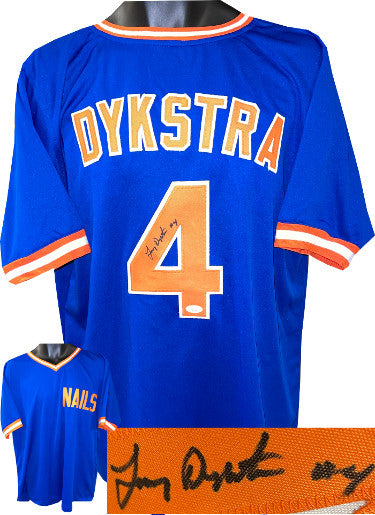 Lenny Dykstra Autographed New York Blue TB Nails Custom Stitched Baseball Jersey #4 XL- JSA-Powers Sports Memorabilia