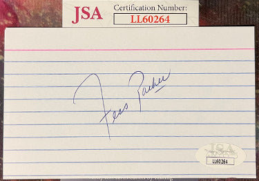 Fess Parker Autographed 3X5 Index Card- JSA #LL60264 (Daniel Boone/Davy Crockett)-Powers Sports Memorabilia