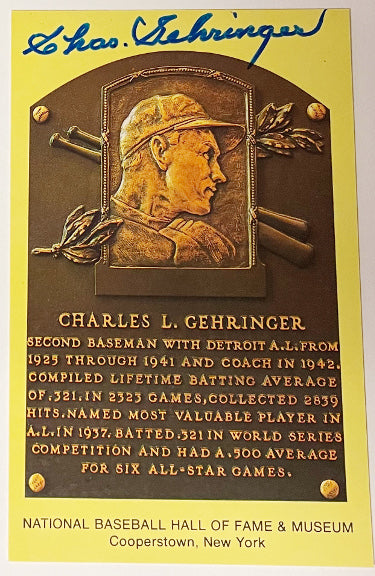 Charlie/Charles Gehringer Autographed HOF Plaque 3.5x5.5 Postcard- JSA #LL60417 (Detroit Tigers)-Powers Sports Memorabilia