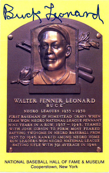 Buck Leonard Autographed HOF Plaque 3.5x5.5 Postcard- JSA #LL60418 (Negro Leagues 1933-1950)-Powers Sports Memorabilia