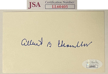 Albert B. Chandler Autographed 3x5 Index Card- JSA #LL60405 (Rare Full Signature/Senator/Commissioner/Happy)-Powers Sports Memorabilia