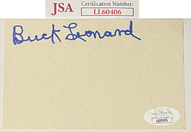 Buck Leonard Autographed 3x5 Index Card- JSA #LL60406 (Negro Leagues 1933-1950)-Powers Sports Memorabilia