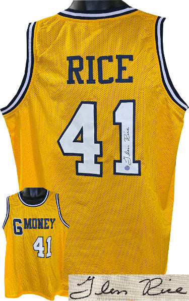 Glen Rice Autographed Michigan GMoney Yellow Custom Stitched College Basketball Jersey XL- AWM Hologram-Powers Sports Memorabilia