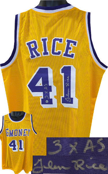 Glen Rice Autographed Los Angeles GMoney Yellow Custom Stitched Pro Basketball Jersey 3X AS XL- AWM Hologram-Powers Sports Memorabilia