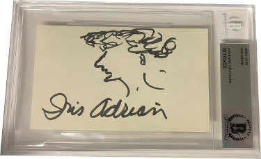 Iris Adrian Autographed 3x5 Index Card with Drawing- Beckett Encapsulated (1930's Stage/Film Actress)-Powers Sports Memorabilia