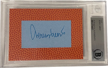 Jerry West Autographed 3.5x5 Basketball Texture Cut Signature- Beckett Encapsulated (Los Angeles Lakers)-Powers Sports Memorabilia