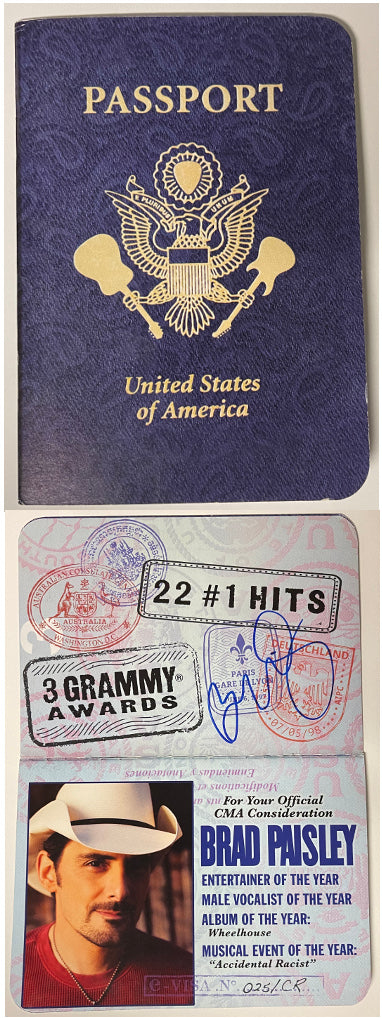 Brad Paisley Autographed 2014 Wheelhouse CMA US Passport 5x7/14 Page with Album CD- JSA #PP75190 (rare)-Powers Sports Memorabilia