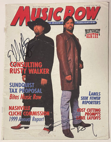 Eddie Montgomery & Troy Gentry dual Autographed 1999 Music Row Full Magazine- Beckett Review-Powers Sports Memorabilia