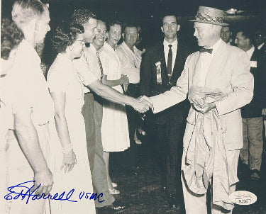 Sgt. Edgar Harrell Autographed WWII Vintage B&W 8x10 Photo USMC- JSA #SS17686- USS Indianapolis Survivor w/ Captain McVay-Powers Sports Memorabilia