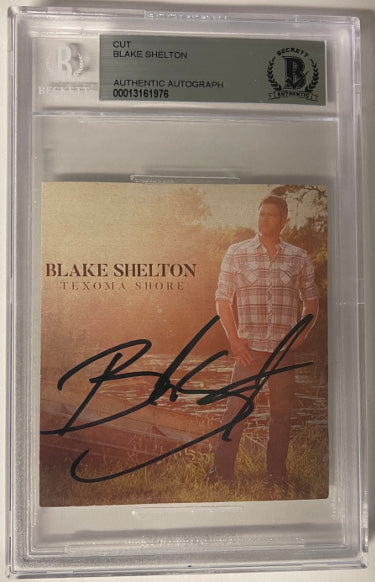 Blake Shelton Autographed 2017 Texoma Shore 2x3 Mini Album Cover Promo Cut Sig- BAS/Beckett Encapsulated #00013161976-Powers Sports Memorabilia