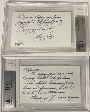 Mary Costa Autographed 3x5 Index Card (2 sided)- BAS/Beckett Encapsulated #00013162174 (Voice of Sleeping Beauty)-Powers Sports Memorabilia