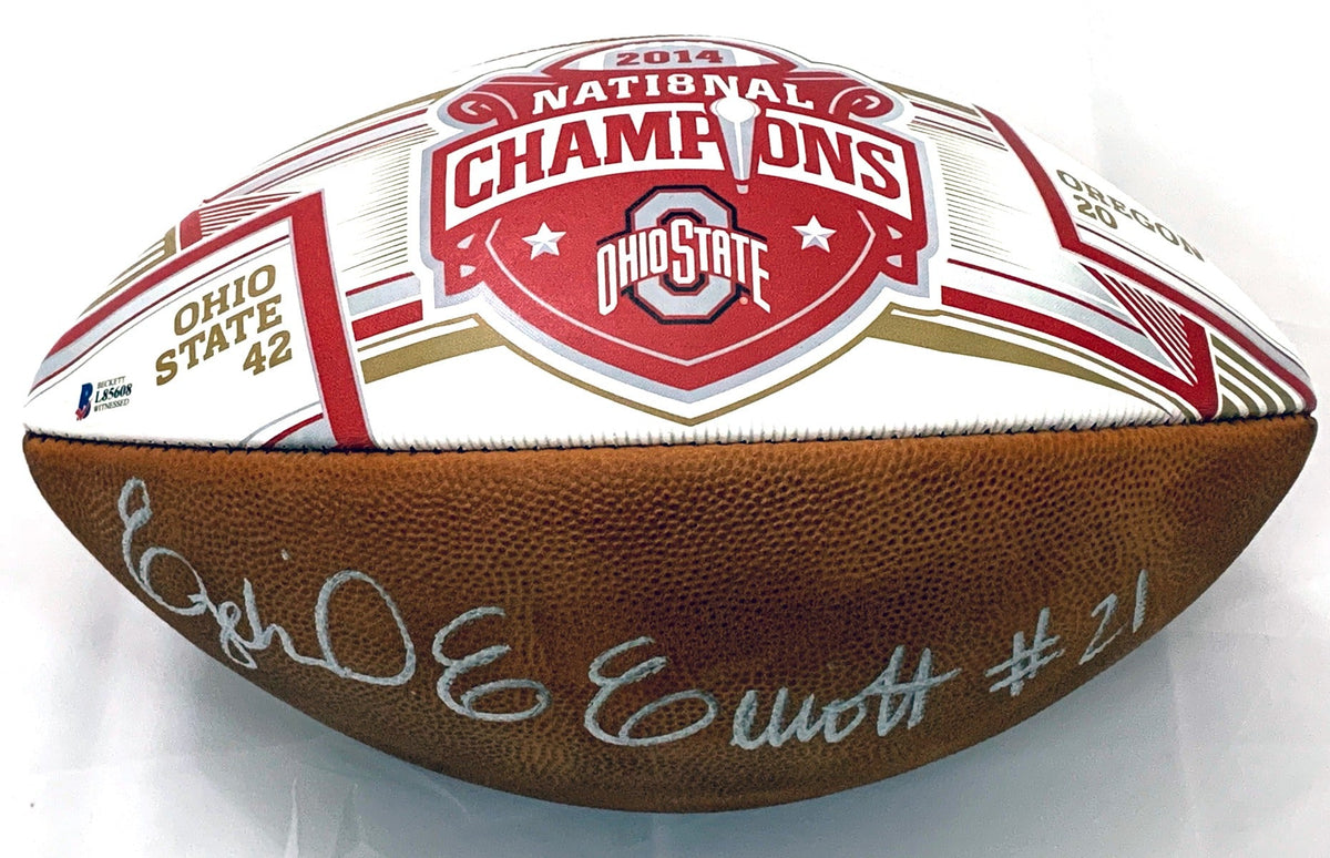 Ezekiel Elliott Autographed Ohio State Buckeyes 2014 National Champions Football Beckett Witnessed-Powers Sports Memorabilia