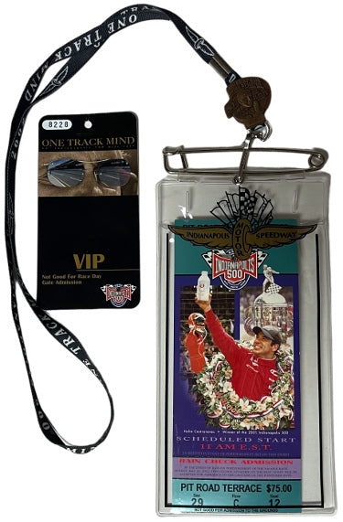 2002 Indy/Indianapolis 500 Pit Road Terrace Ticket Stub/VIP Pass/Lanyard/Pin (Helio Castroneves)-Powers Sports Memorabilia