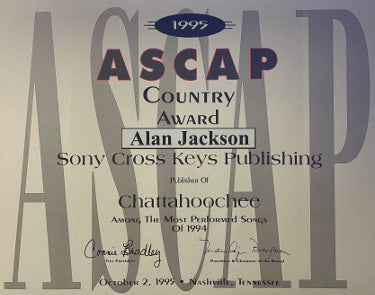 Alan Jackson 1995 ASCAP 11x14 Country Music Award Sony Cross Keys Publishing/Chattahoochee-Powers Sports Memorabilia