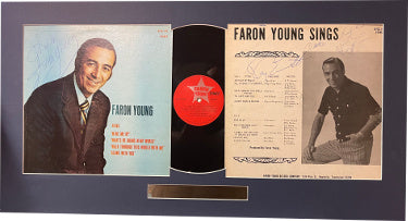 Faron Young Autographed 1972 Sings Wine Me Up Album Cover/LP Vinyl Record Matted (17x32)-Powers Sports Memorabilia