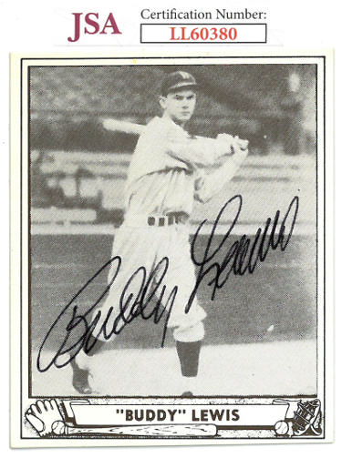 Buddy Lewis Autographed 1986 Reprint 1940 Ball Card #20- JSA #LL60380 (On Card Auto/Washington Senators)-Powers Sports Memorabilia
