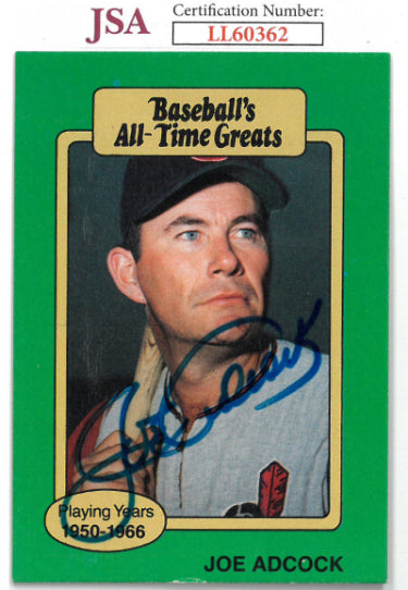Joe Adcock Autographed 1987 Hygrade Baseball's All-Time Greats Card- JSA #LL60362 (On Card Auto/Cleveland Indians)-Powers Sports Memorabilia
